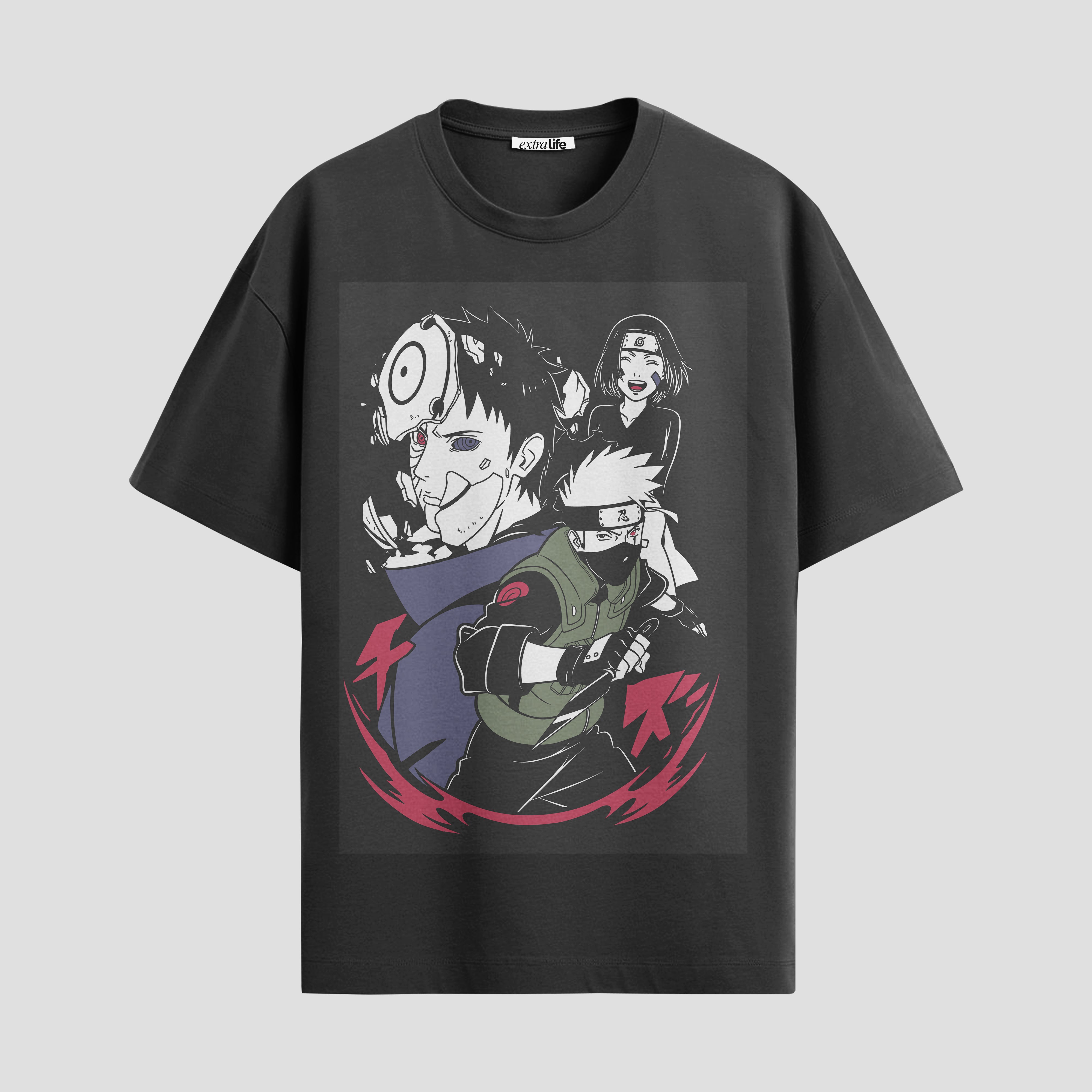 Playera urbana de anime y gaming ExtraLife MX, corte Standard Fit unisex ligero y transpirable en color Deep Black y Pure White, ropa de uso diario para gym y casual.
