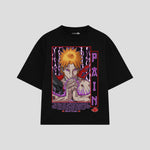 Playera streetwear premium de anime y gaming ExtraLife MX, corte boxy oversized drop shoulder heavyweight en color Deep Black y Off-White, moda urbana mexicana de culto.