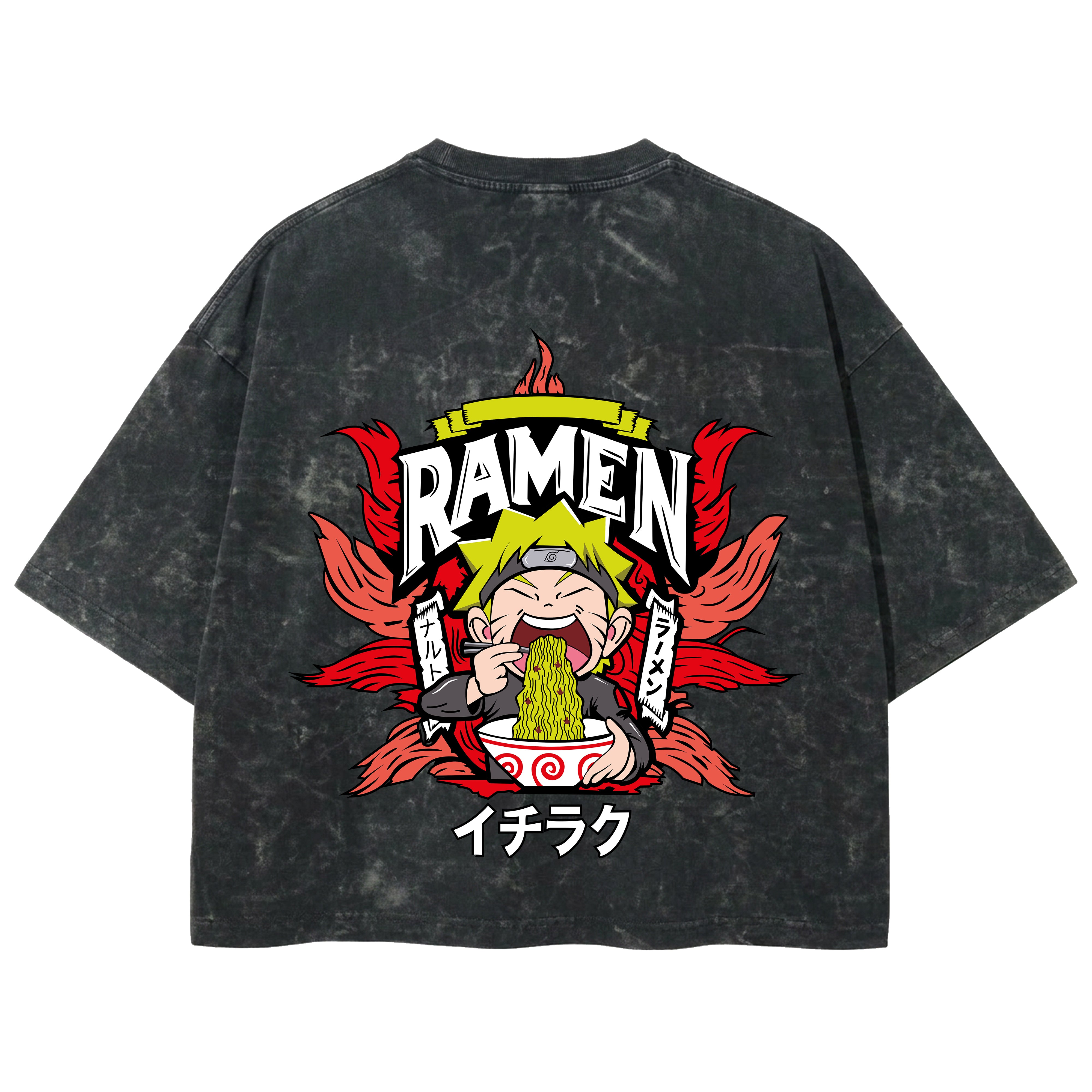 Playera streetwear premium de anime y gaming ExtraLife MX, corte boxy deluxe mineral wash heavyweight en color Acid Wash, moda urbana mexicana de culto.