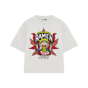 Playera streetwear premium de anime y gaming ExtraLife MX, corte boxy oversized drop shoulder heavyweight en color Deep Black y Off-White, moda urbana mexicana de culto.