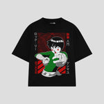 Playera streetwear premium de anime y gaming ExtraLife MX, corte boxy oversized drop shoulder heavyweight en color Deep Black y Off-White, moda urbana mexicana de culto.