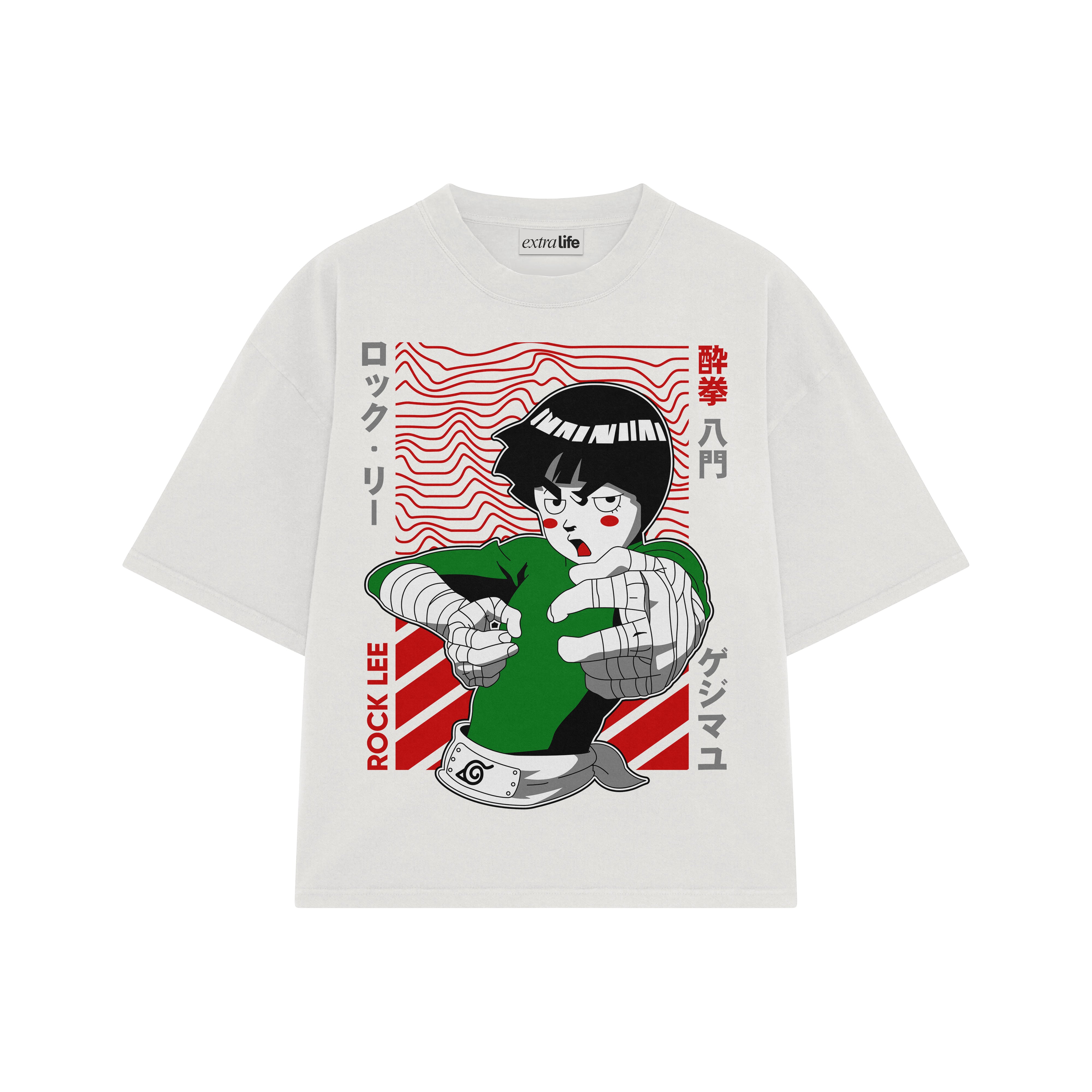 Playera streetwear premium de anime y gaming ExtraLife MX, corte boxy oversized drop shoulder heavyweight en color Deep Black y Off-White, moda urbana mexicana de culto.