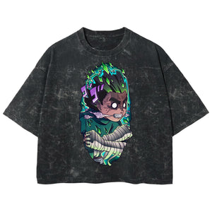 Playera streetwear premium de anime y gaming ExtraLife MX, corte boxy deluxe mineral wash heavyweight en color Acid Wash, moda urbana mexicana de culto.