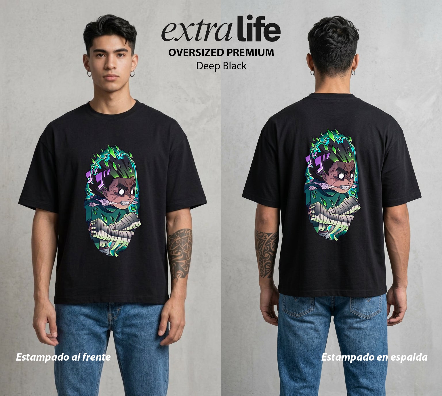 La Aldea Oculta | Dattebayo del Viento #02893 - Playera Oversized Premium | Deep Black - Foto en modelo
