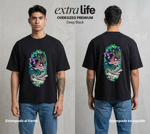 La Aldea Oculta | Dattebayo del Viento #02893 - Playera Oversized Premium | Deep Black - Foto en modelo