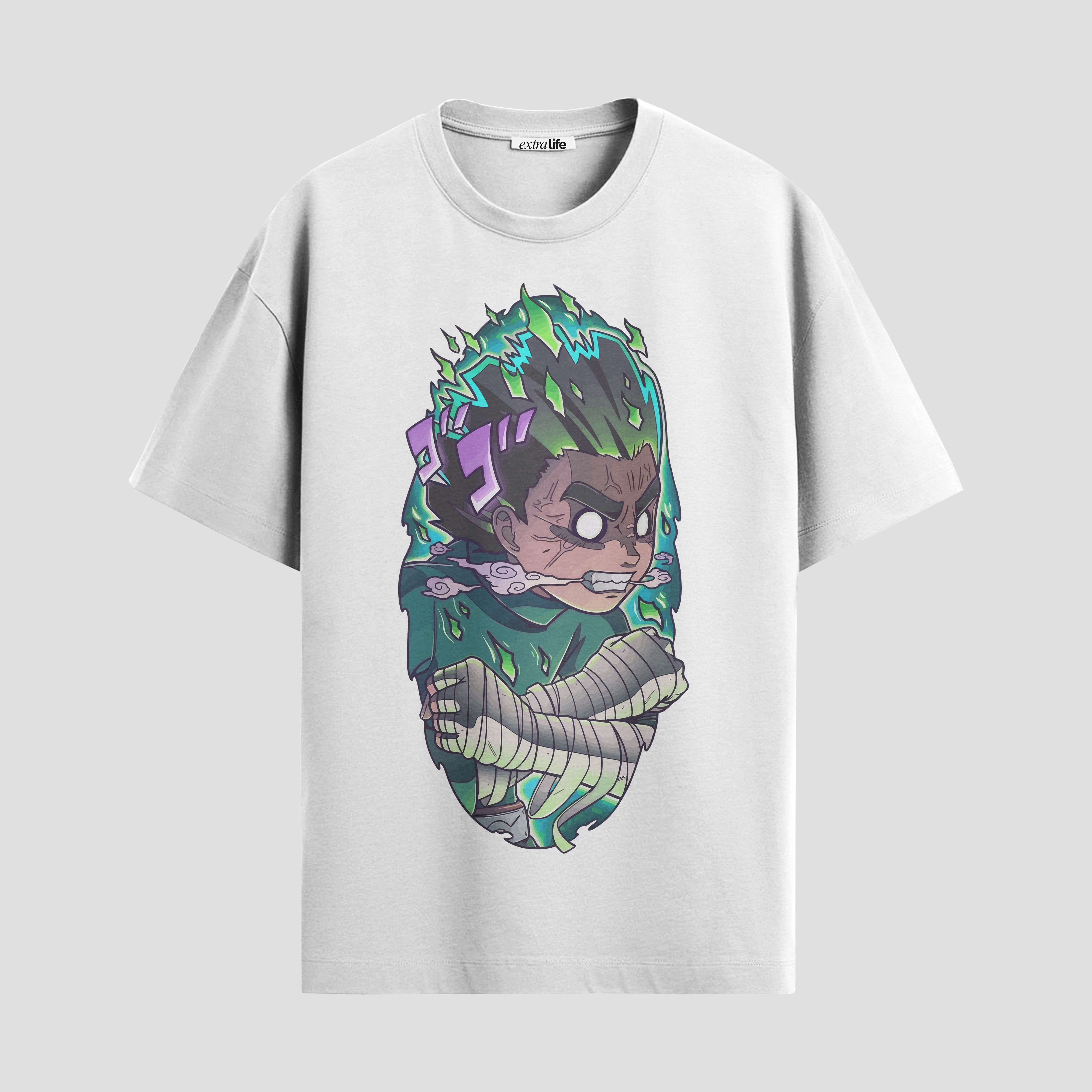 Playera urbana de anime y gaming ExtraLife MX, corte Standard Fit unisex ligero y transpirable en color Deep Black y Pure White, ropa de uso diario para gym y casual.