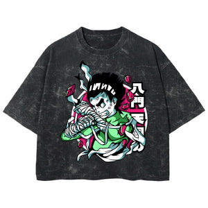 Playera streetwear premium de anime y gaming ExtraLife MX, corte boxy deluxe mineral wash heavyweight en color Acid Wash, moda urbana mexicana de culto.