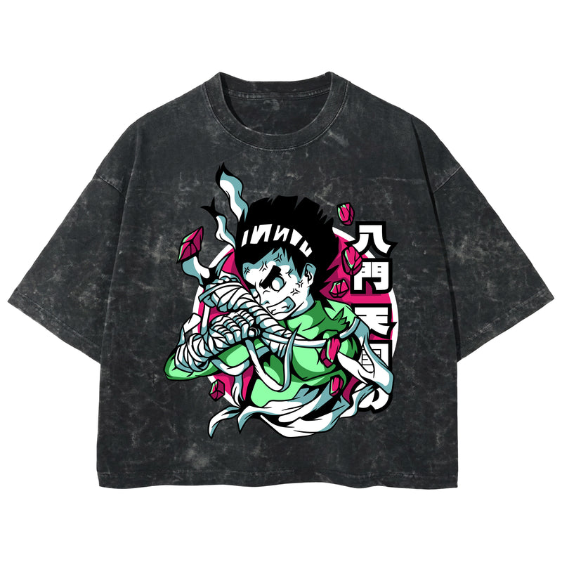 Playera streetwear premium de anime y gaming ExtraLife MX, corte boxy deluxe mineral wash heavyweight en color Acid Wash, moda urbana mexicana de culto.