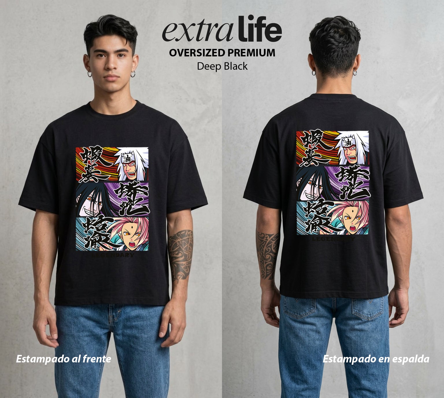 La Aldea Oculta | Zorro de Nueve Colas #02900 - Playera Oversized Premium | Deep Black - Foto en modelo