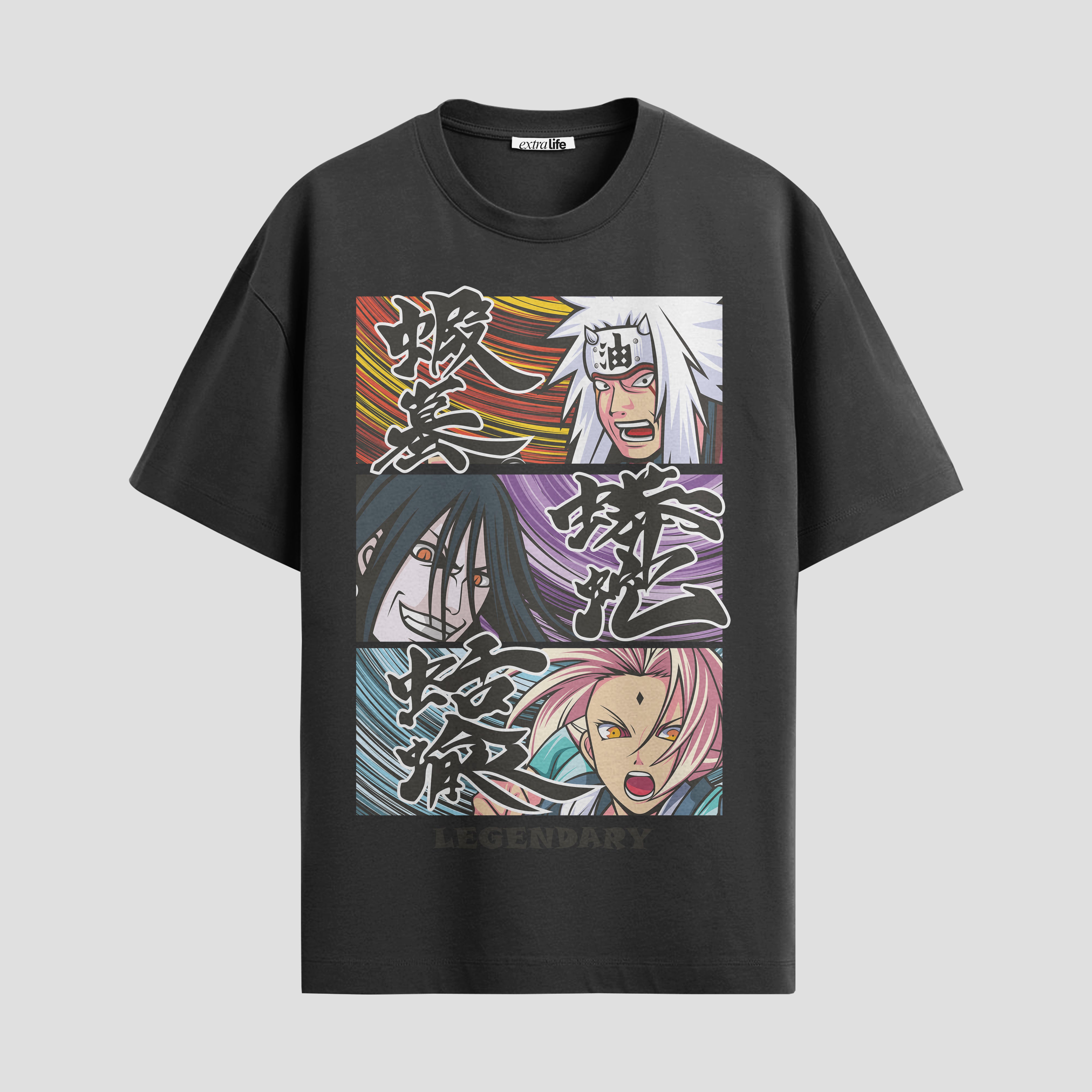 Playera urbana de anime y gaming ExtraLife MX, corte Standard Fit unisex ligero y transpirable en color Deep Black y Pure White, ropa de uso diario para gym y casual.