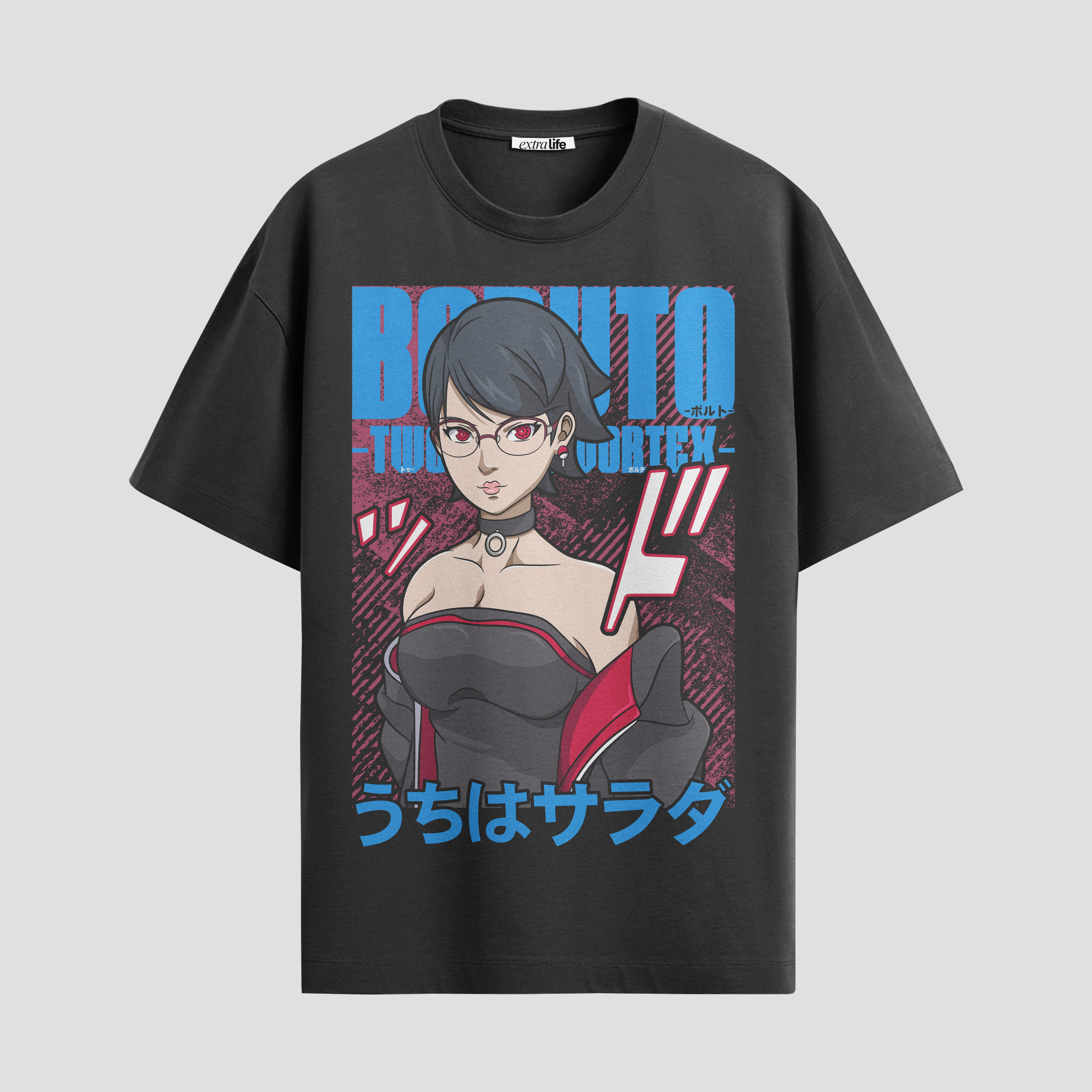 Playera urbana de anime y gaming ExtraLife MX, corte Standard Fit unisex ligero y transpirable en color Deep Black y Pure White, ropa de uso diario para gym y casual.