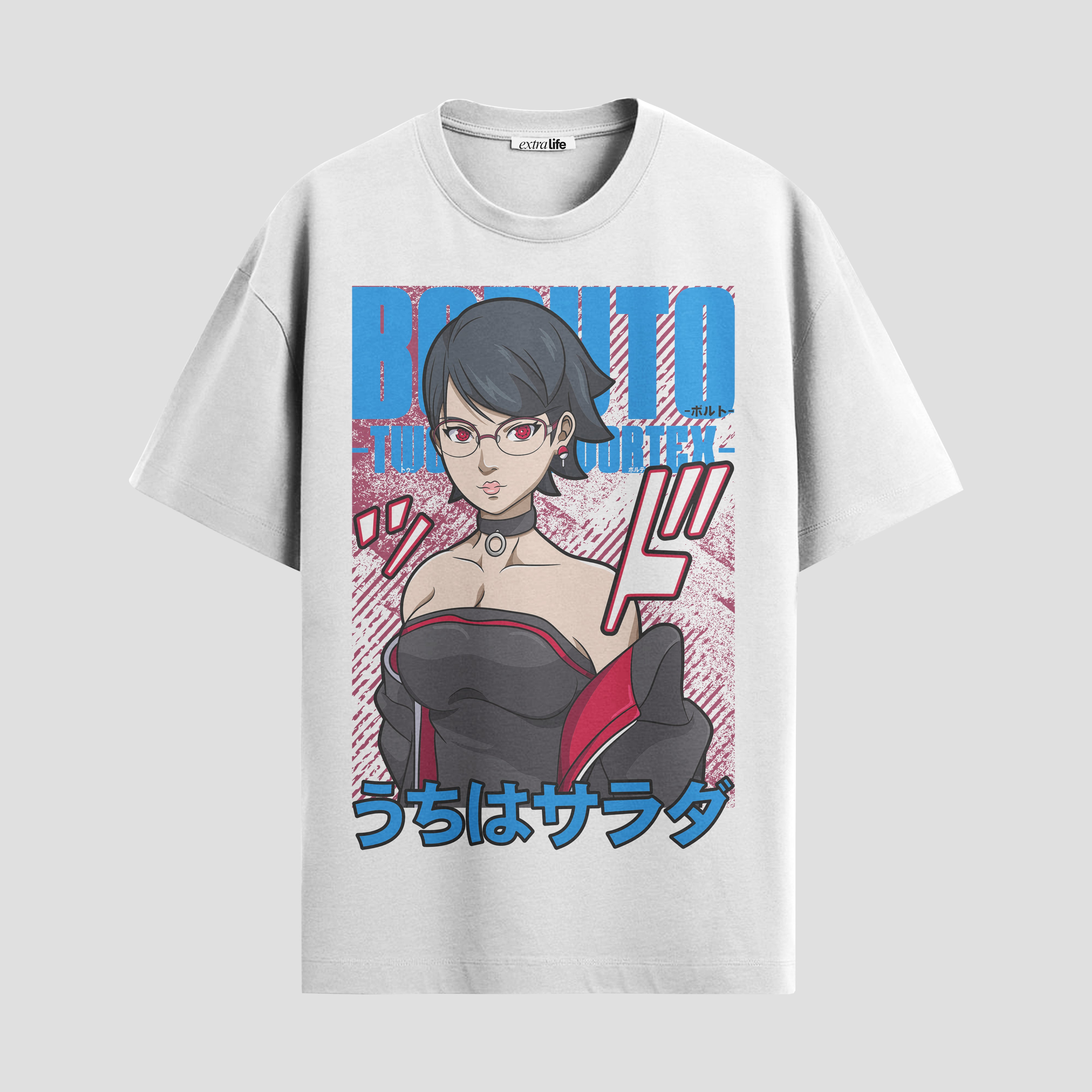 Playera urbana de anime y gaming ExtraLife MX, corte Standard Fit unisex ligero y transpirable en color Deep Black y Pure White, ropa de uso diario para gym y casual.