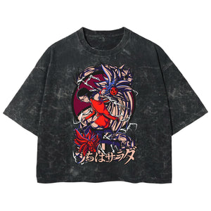 Playera streetwear premium de anime y gaming ExtraLife MX, corte boxy deluxe mineral wash heavyweight en color Acid Wash, moda urbana mexicana de culto.