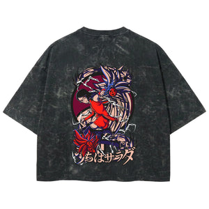 Playera streetwear premium de anime y gaming ExtraLife MX, corte boxy deluxe mineral wash heavyweight en color Acid Wash, moda urbana mexicana de culto.