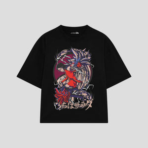 Playera streetwear premium de anime y gaming ExtraLife MX, corte boxy oversized drop shoulder heavyweight en color Deep Black y Off-White, moda urbana mexicana de culto.