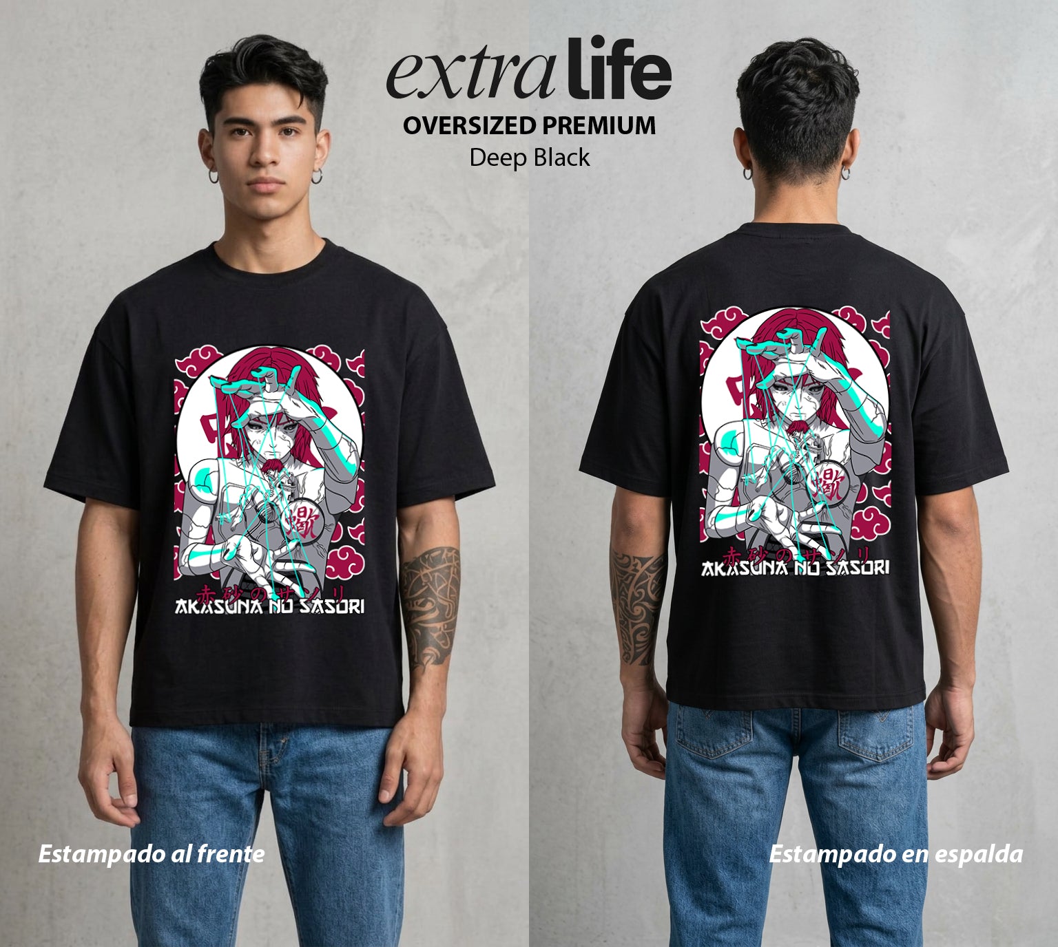 La Aldea Oculta | Zorro de Nueve Colas #02905 - Playera Oversized Premium | Deep Black - Foto en modelo
