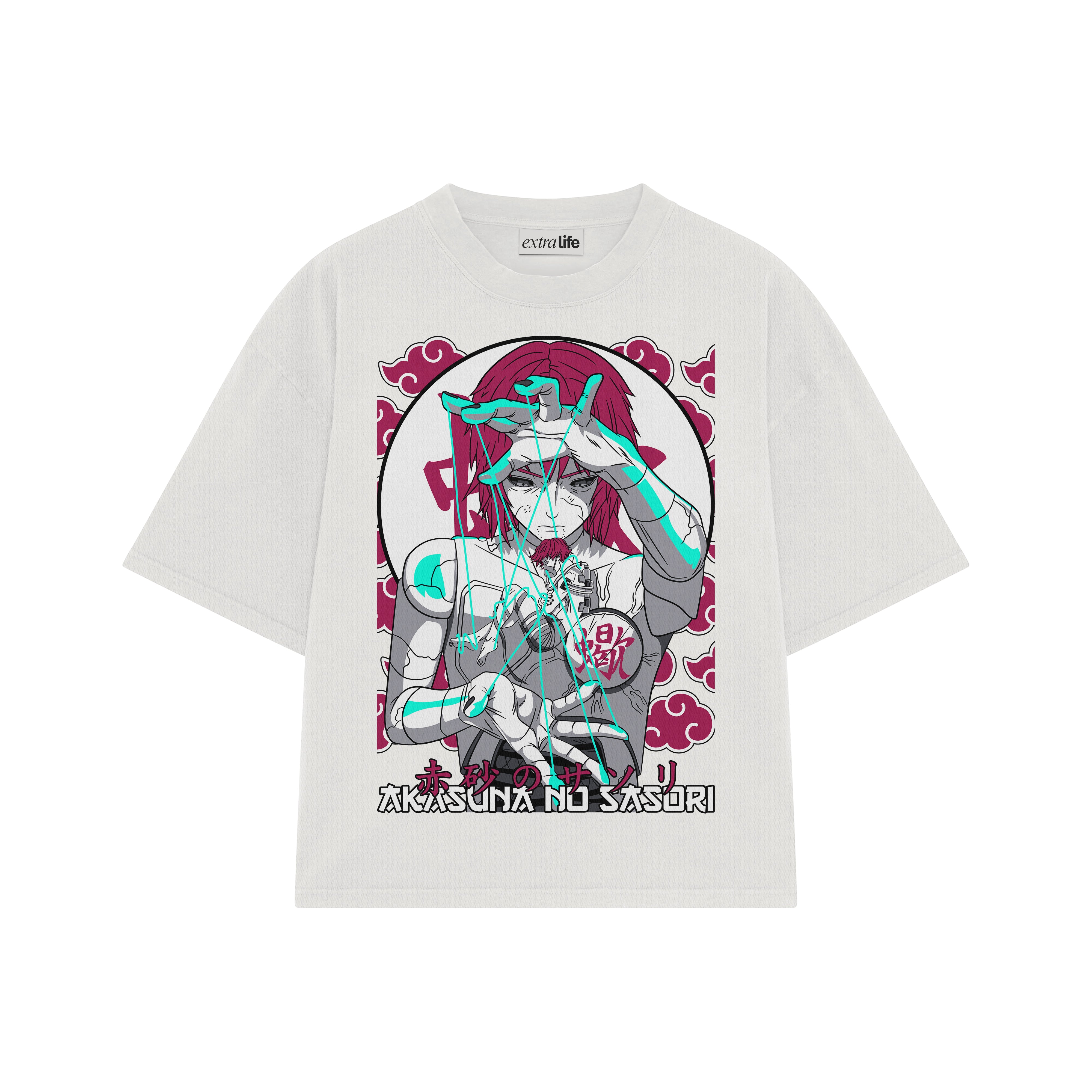 Playera streetwear premium de anime y gaming ExtraLife MX, corte boxy oversized drop shoulder heavyweight en color Deep Black y Off-White, moda urbana mexicana de culto.