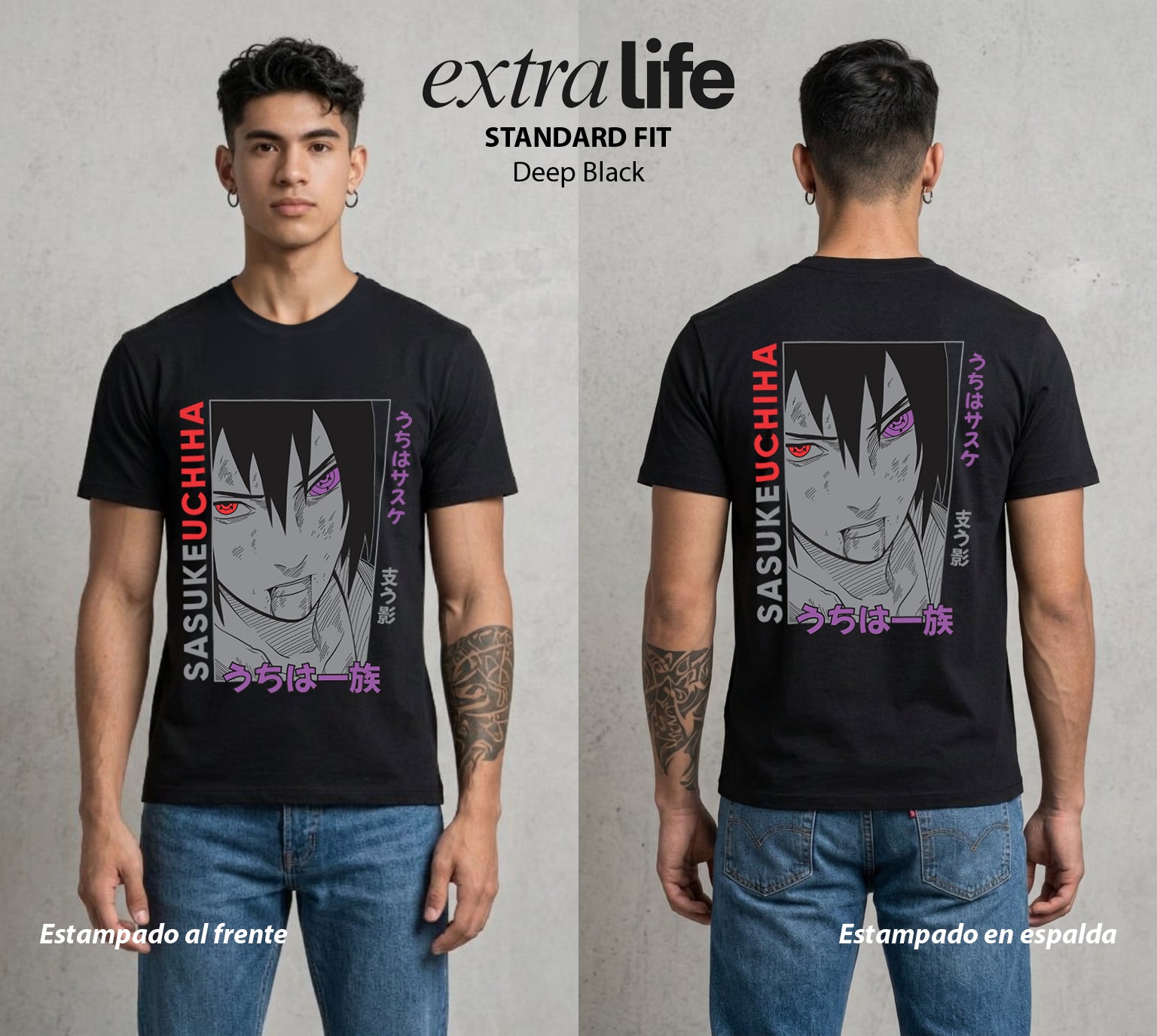 La Aldea Oculta | Zorro de Nueve Colas #02906 - Playera Standard Fit | Deep Black - Foto en modelo