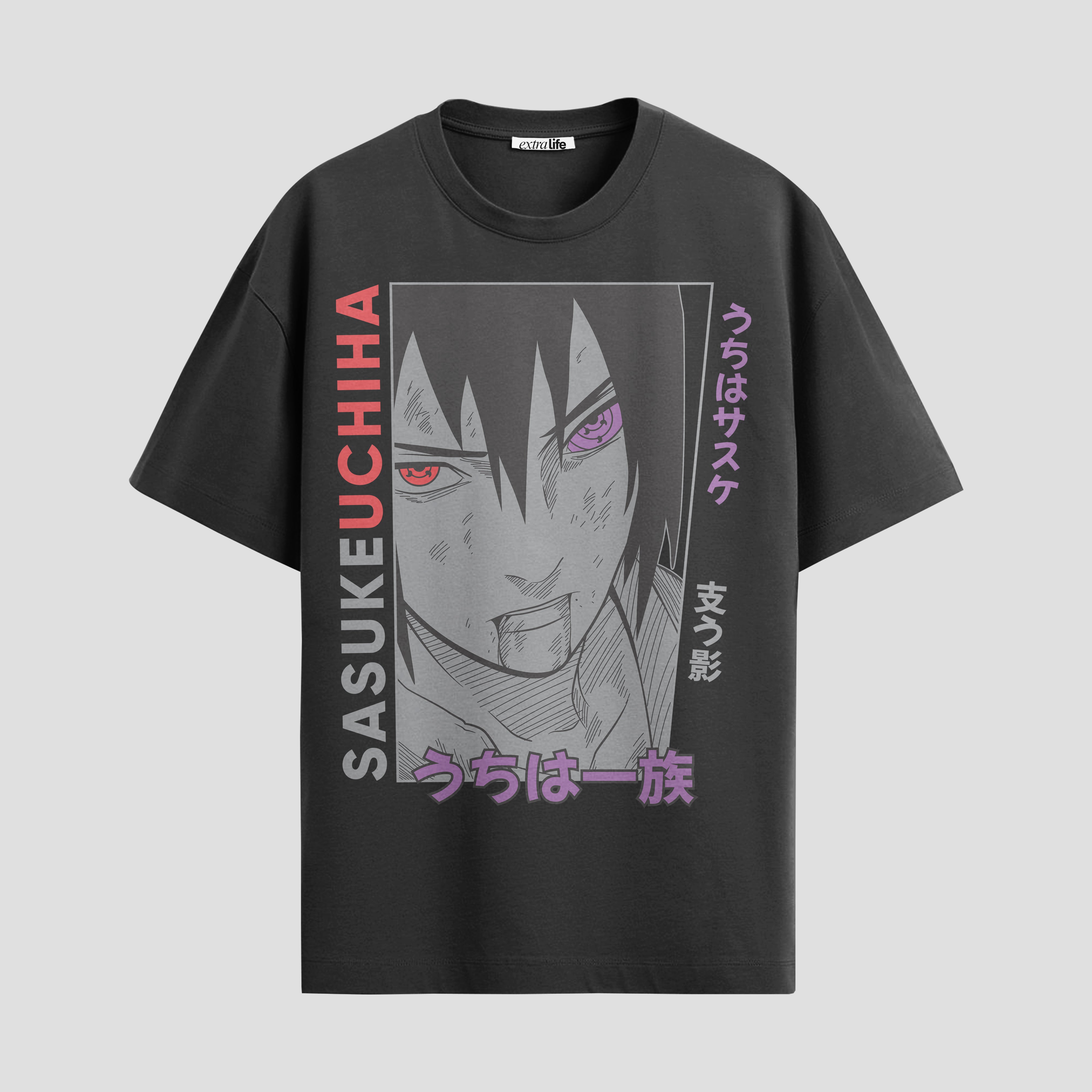 Playera urbana de anime y gaming ExtraLife MX, corte Standard Fit unisex ligero y transpirable en color Deep Black y Pure White, ropa de uso diario para gym y casual.