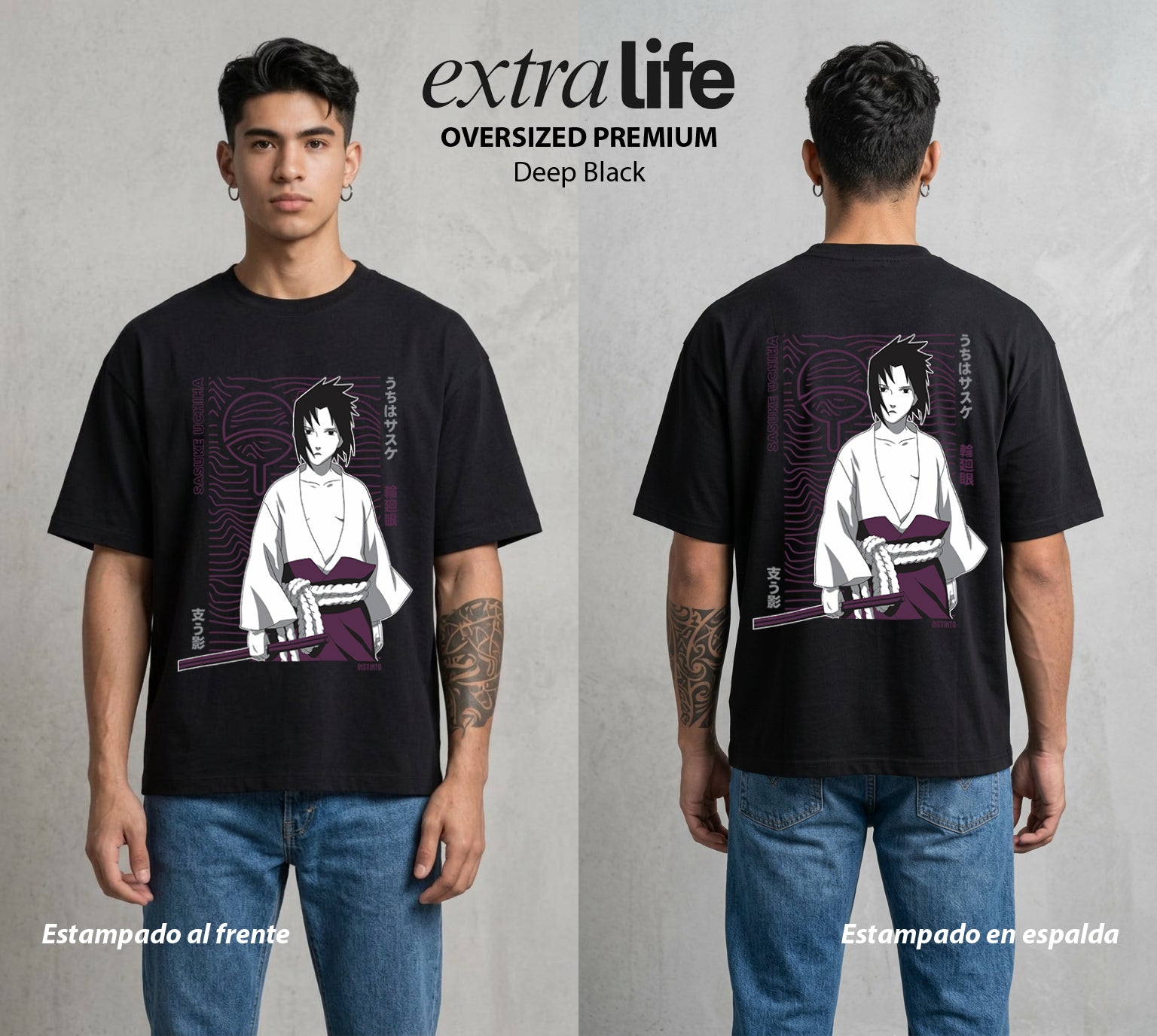 La Aldea Oculta | El Hokage del Futuro #02907 - Playera Oversized Premium | Deep Black - Foto en modelo