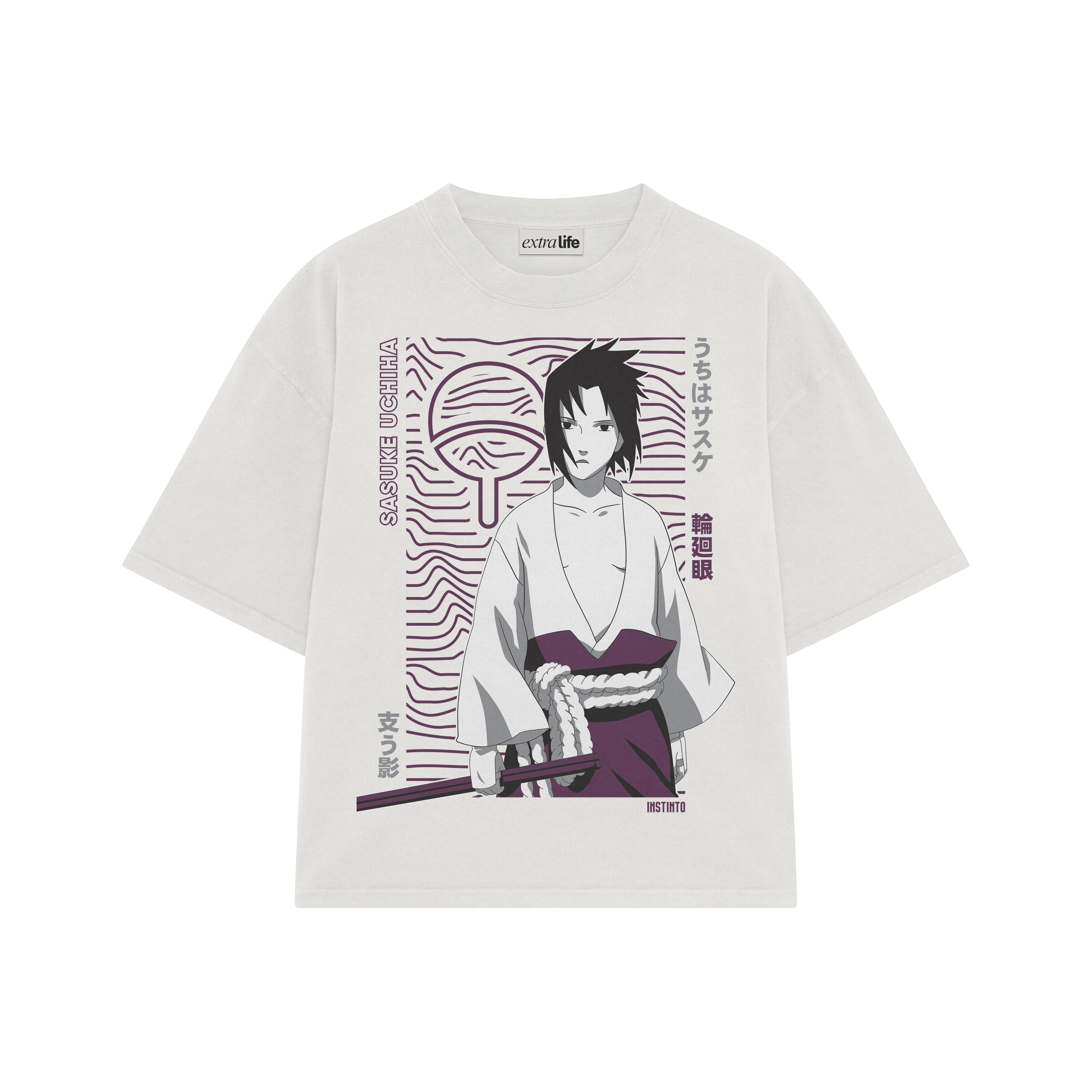 Playera streetwear premium de anime y gaming ExtraLife MX, corte boxy oversized drop shoulder heavyweight en color Deep Black y Off-White, moda urbana mexicana de culto.