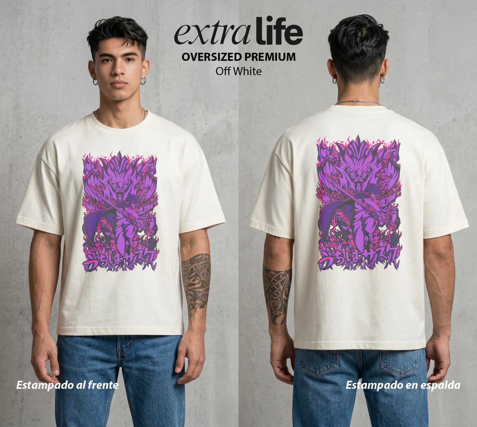 La Aldea Oculta | Dattebayo del Viento #02908 - Playera Oversized Premium | Off White - Foto en modelo