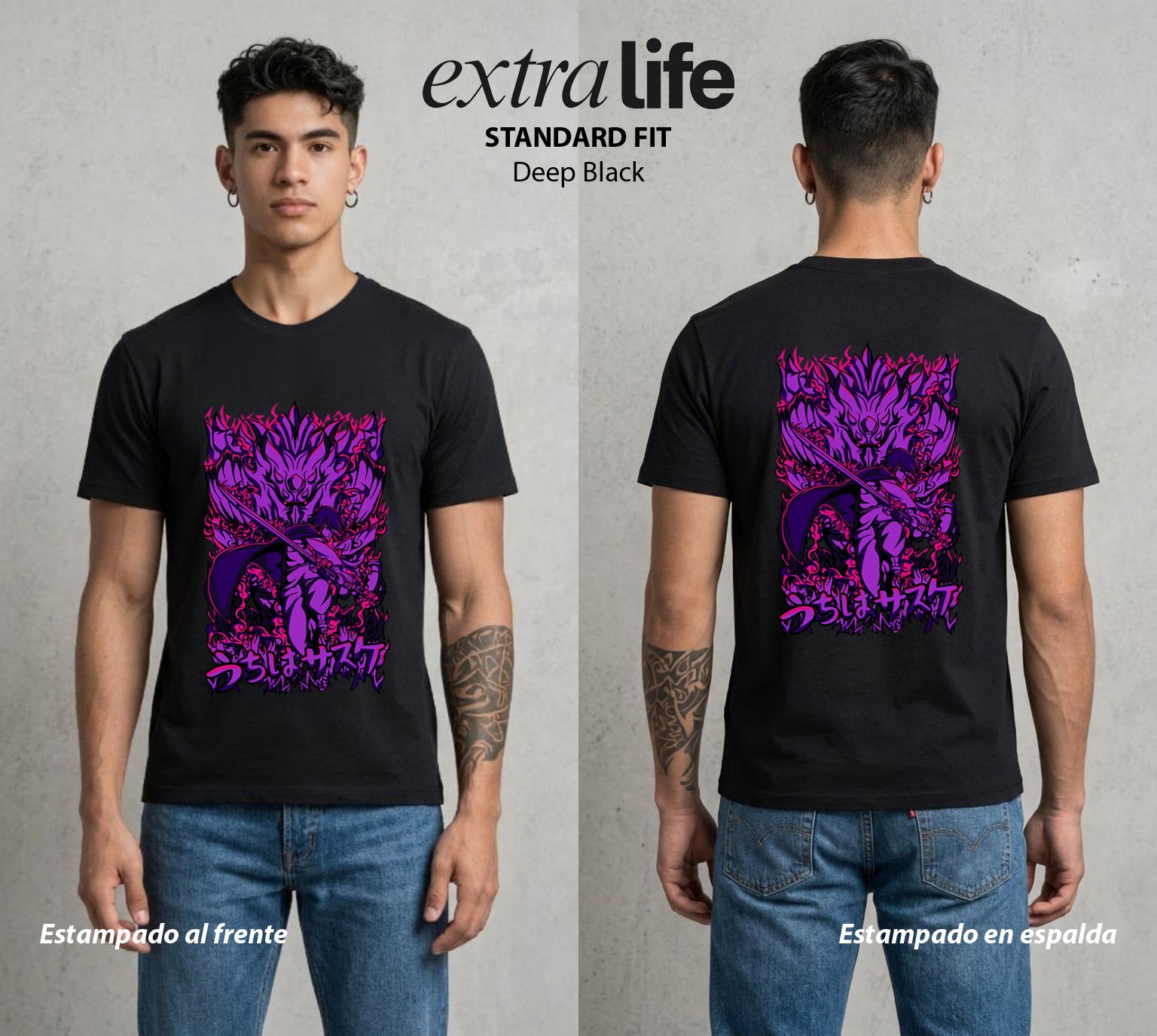 La Aldea Oculta | Dattebayo del Viento #02908 - Playera Standard Fit | Deep Black - Foto en modelo