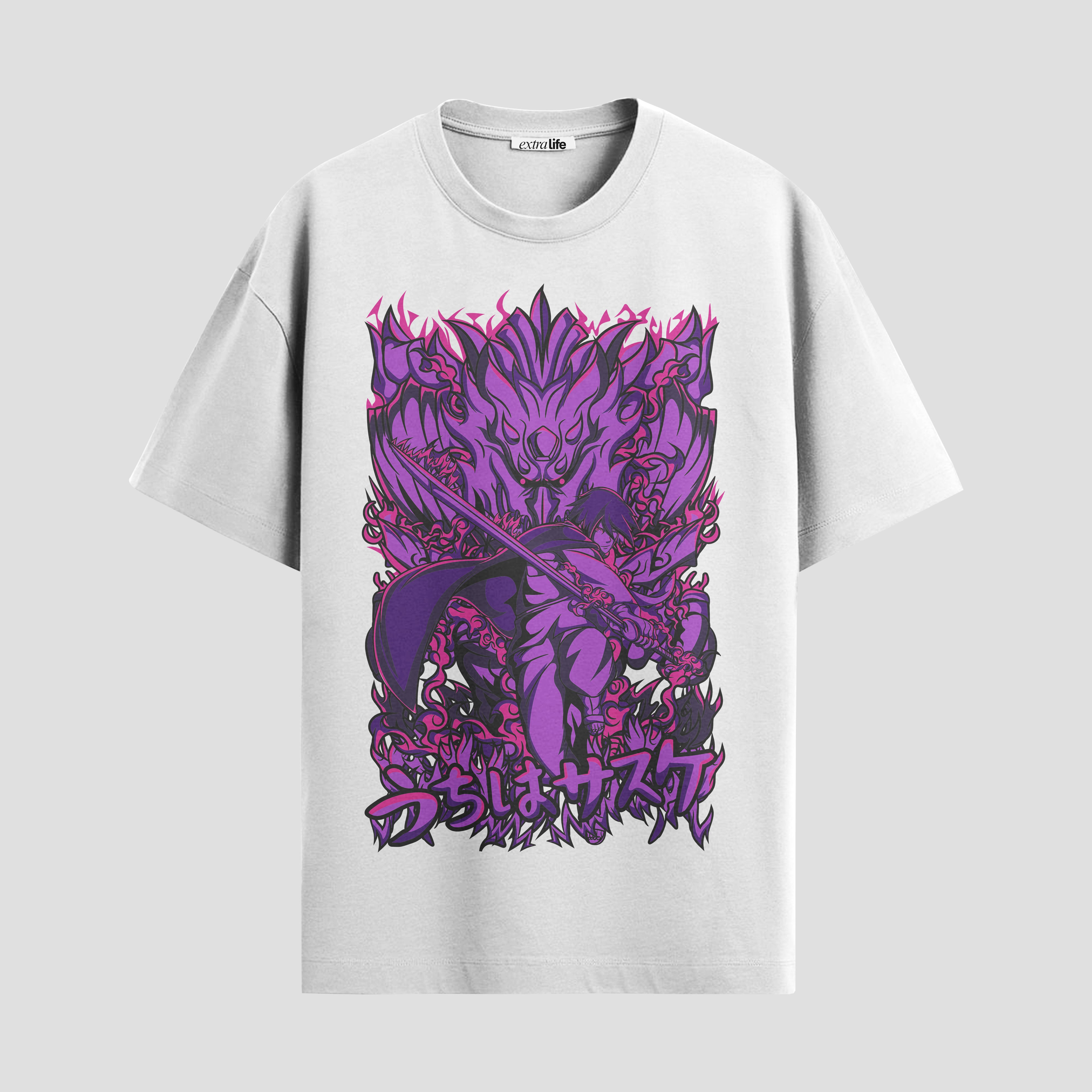 Playera urbana de anime y gaming ExtraLife MX, corte Standard Fit unisex ligero y transpirable en color Deep Black y Pure White, ropa de uso diario para gym y casual.