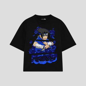 Playera streetwear premium de anime y gaming ExtraLife MX, corte boxy oversized drop shoulder heavyweight en color Deep Black y Off-White, moda urbana mexicana de culto.