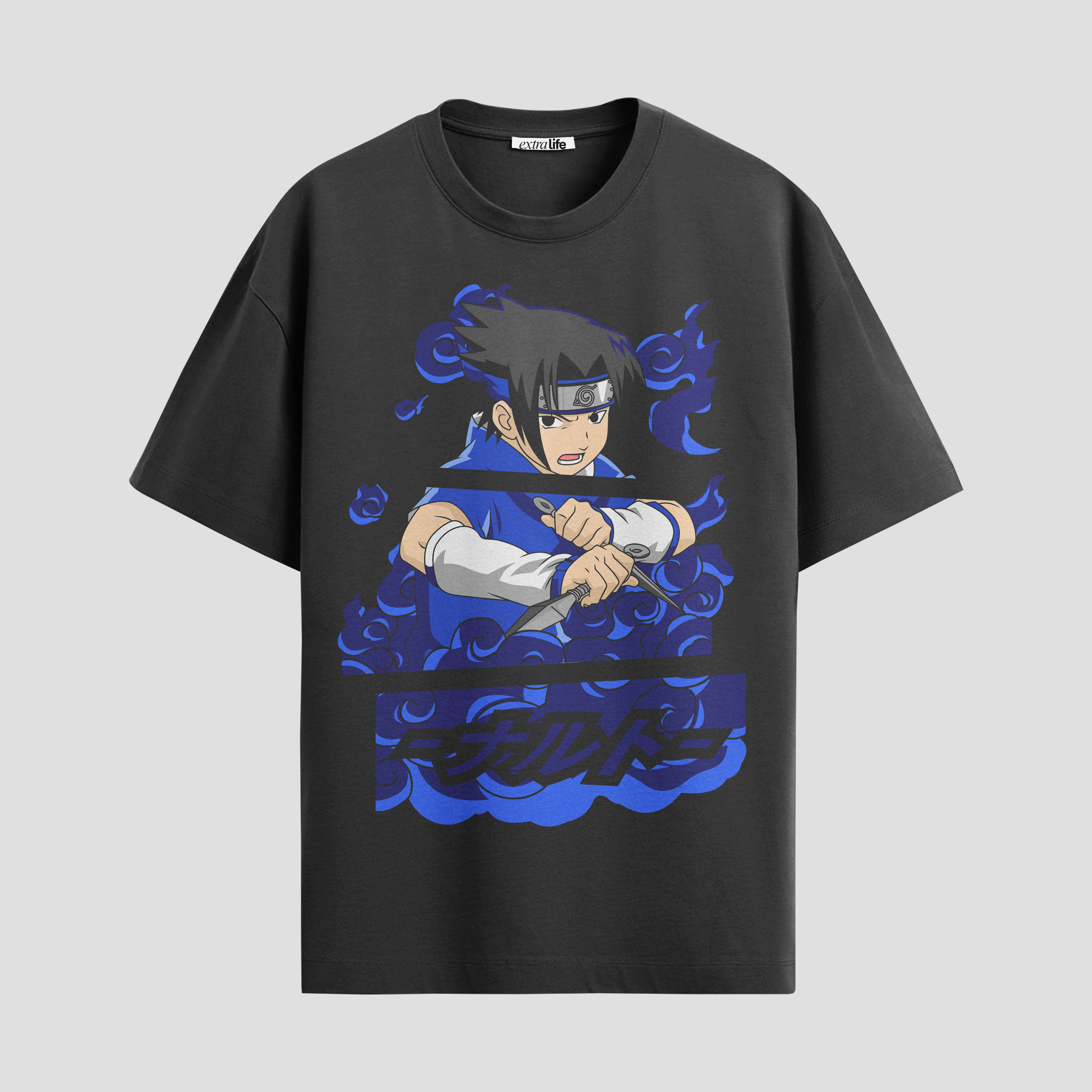 Playera urbana de anime y gaming ExtraLife MX, corte Standard Fit unisex ligero y transpirable en color Deep Black y Pure White, ropa de uso diario para gym y casual.