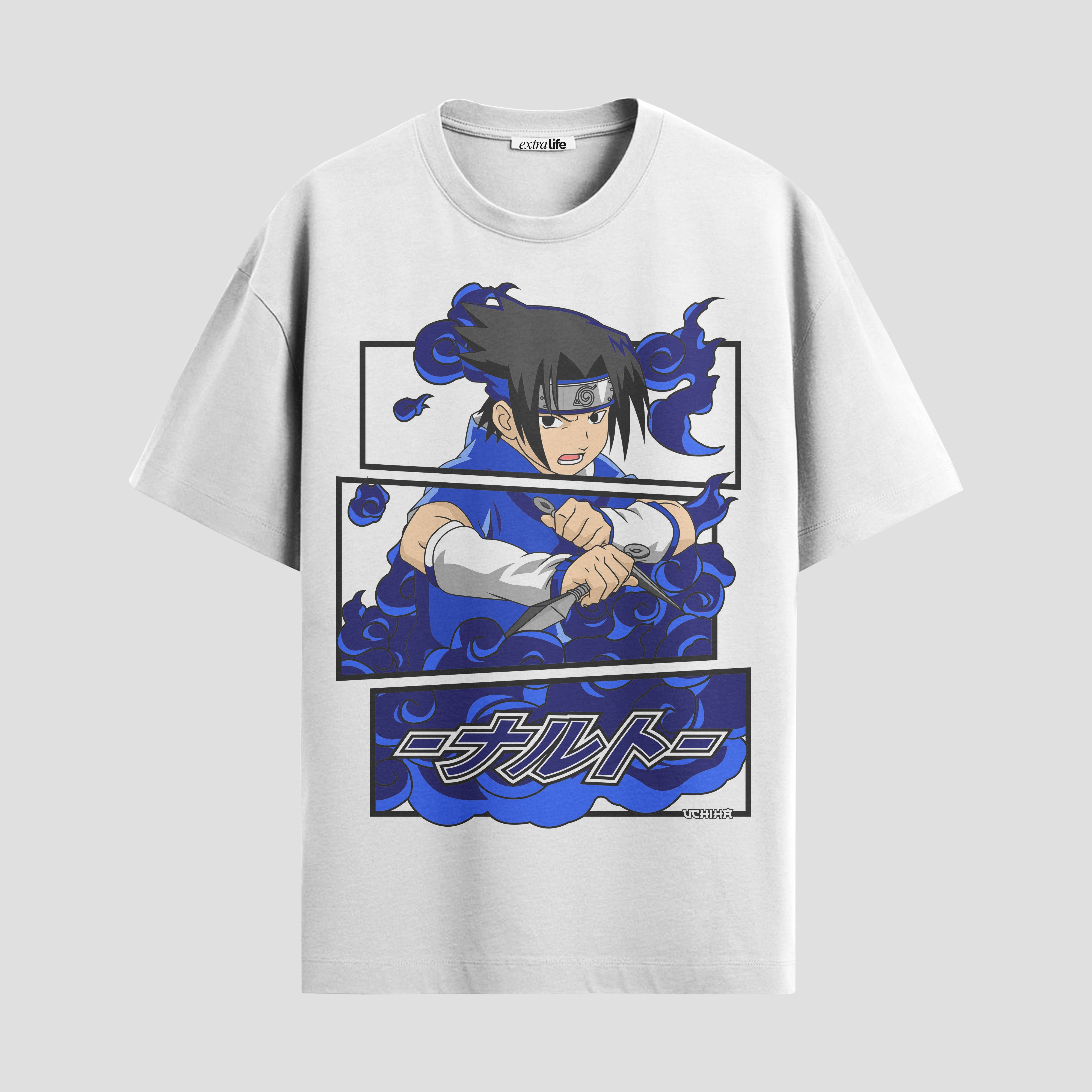 Playera urbana de anime y gaming ExtraLife MX, corte Standard Fit unisex ligero y transpirable en color Deep Black y Pure White, ropa de uso diario para gym y casual.