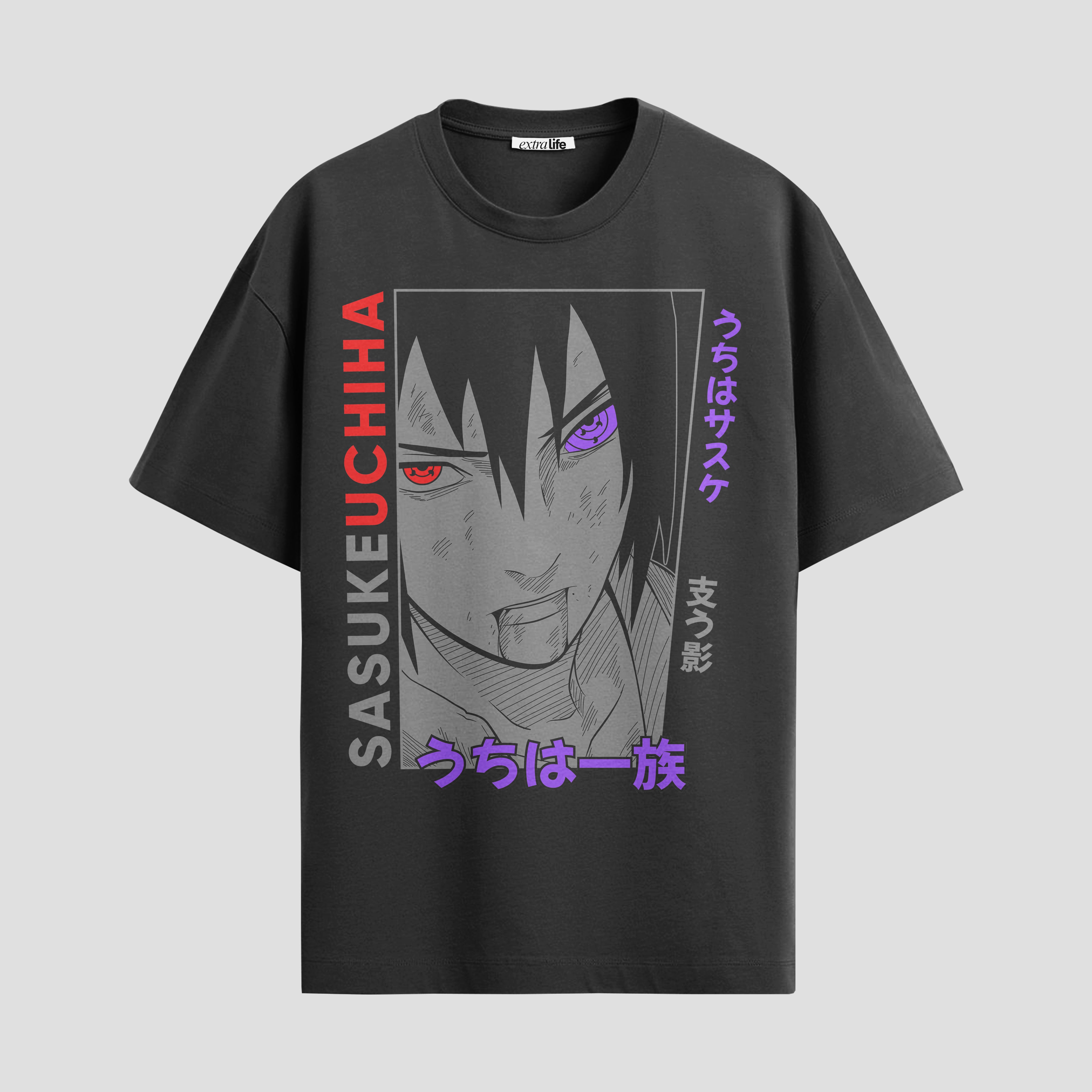 Playera urbana de anime y gaming ExtraLife MX, corte Standard Fit unisex ligero y transpirable en color Deep Black y Pure White, ropa de uso diario para gym y casual.