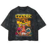 Playera streetwear premium de anime y gaming ExtraLife MX, corte boxy deluxe mineral wash heavyweight en color Acid Wash, moda urbana mexicana de culto.
