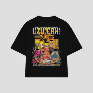 Playera streetwear premium de anime y gaming ExtraLife MX, corte boxy oversized drop shoulder heavyweight en color Deep Black y Off-White, moda urbana mexicana de culto.
