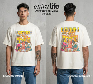 La Aldea Oculta | Zorro de Nueve Colas #02914 - Playera Oversized Premium | Off White - Foto en modelo