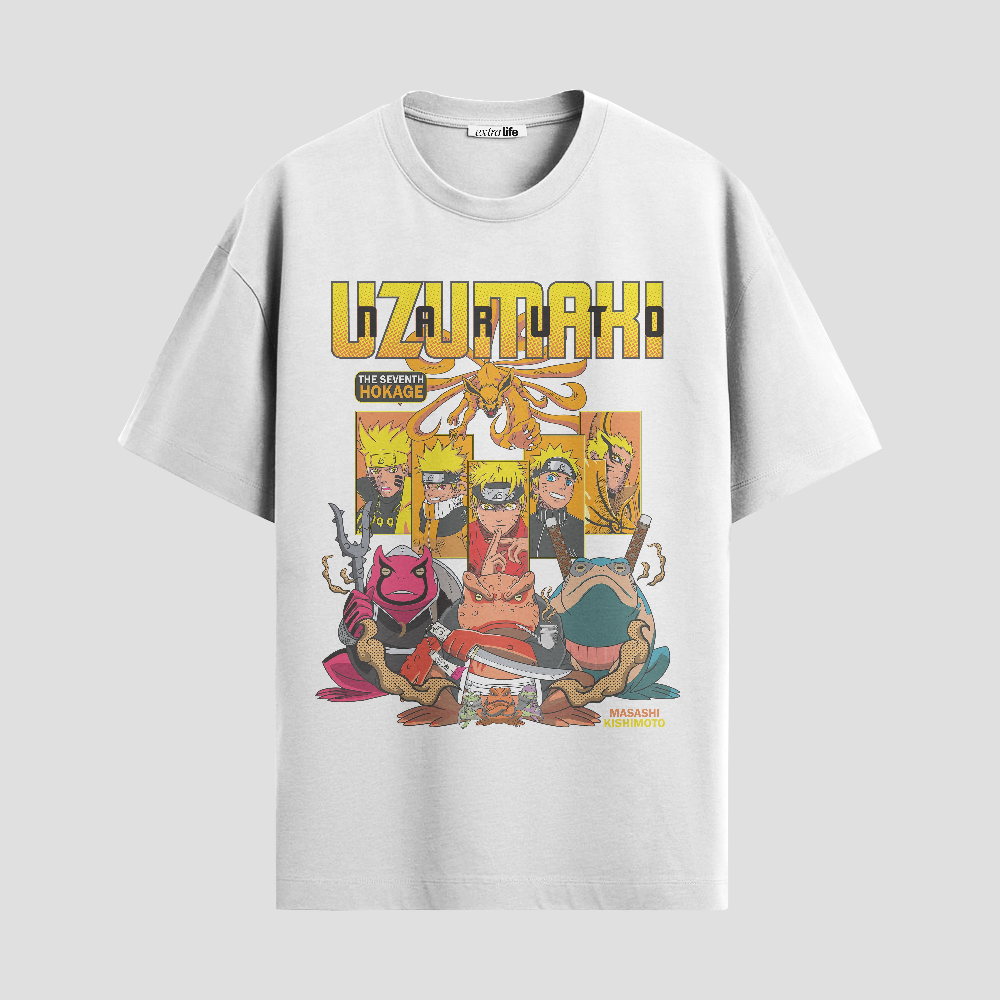 Playera urbana de anime y gaming ExtraLife MX, corte Standard Fit unisex ligero y transpirable en color Deep Black y Pure White, ropa de uso diario para gym y casual.