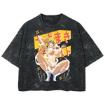 Playera streetwear premium de anime y gaming ExtraLife MX, corte boxy deluxe mineral wash heavyweight en color Acid Wash, moda urbana mexicana de culto.
