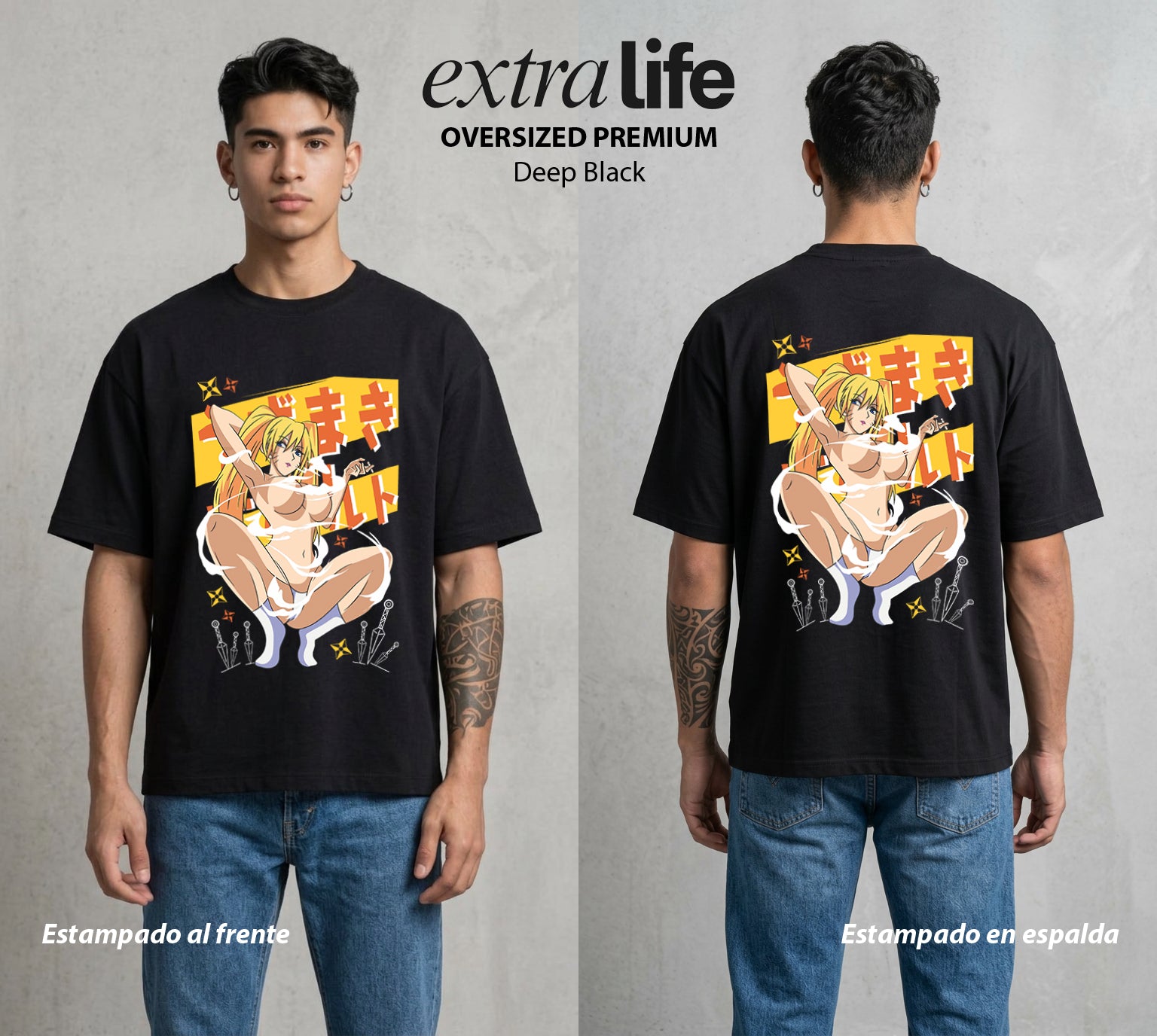 La Aldea Oculta | Zorro de Nueve Colas #02915 - Playera Oversized Premium | Deep Black - Foto en modelo