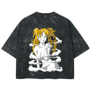 Playera streetwear premium de anime y gaming ExtraLife MX, corte boxy deluxe mineral wash heavyweight en color Acid Wash, moda urbana mexicana de culto.