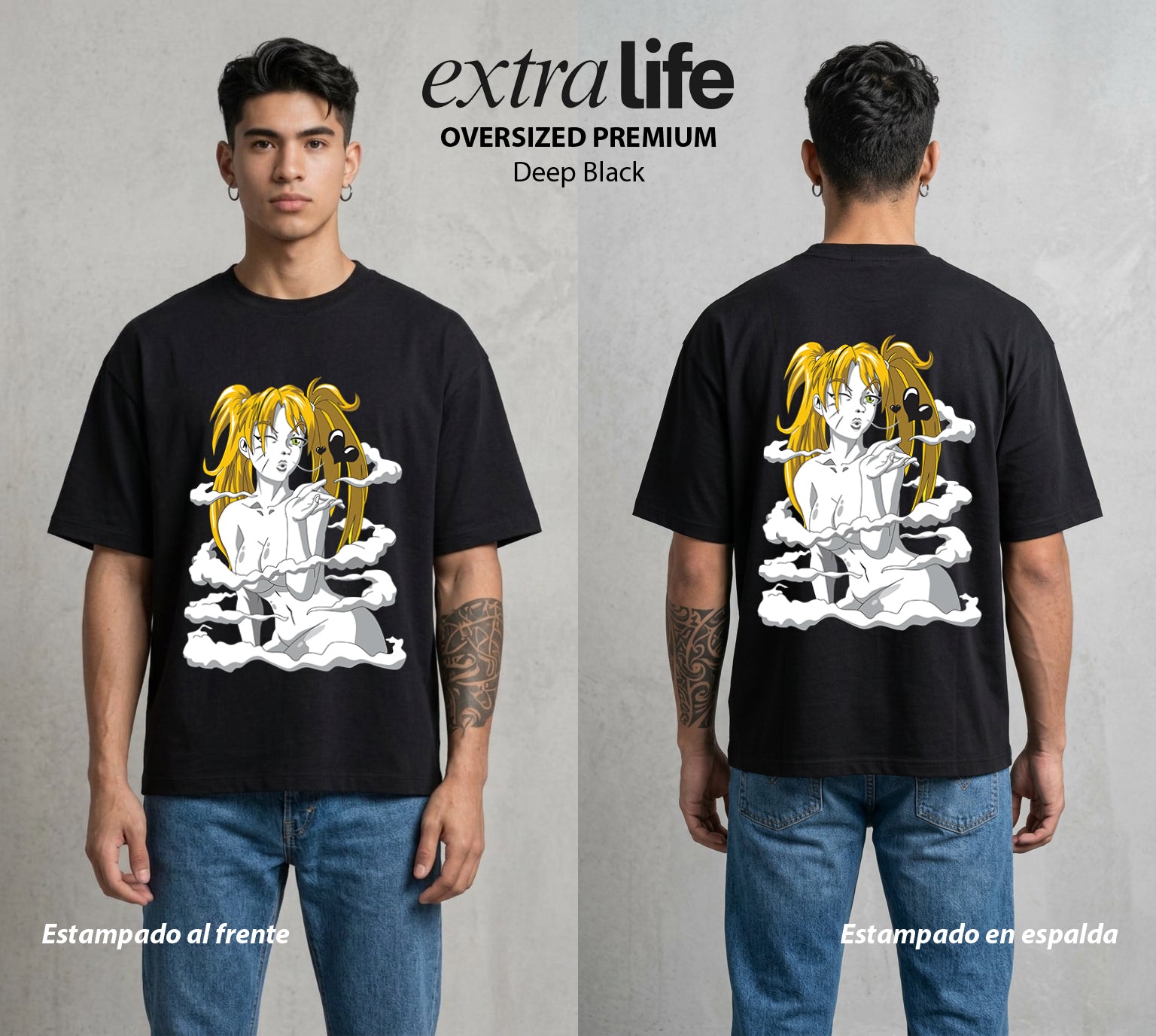 La Aldea Oculta | El Hokage del Futuro #02916 - Playera Oversized Premium | Deep Black - Foto en modelo