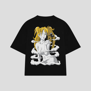 Playera streetwear premium de anime y gaming ExtraLife MX, corte boxy oversized drop shoulder heavyweight en color Deep Black y Off-White, moda urbana mexicana de culto.