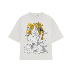 Playera streetwear premium de anime y gaming ExtraLife MX, corte boxy oversized drop shoulder heavyweight en color Deep Black y Off-White, moda urbana mexicana de culto.