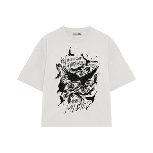 Playera streetwear premium de anime y gaming ExtraLife MX, corte boxy oversized drop shoulder heavyweight en color Deep Black y Off-White, moda urbana mexicana de culto.