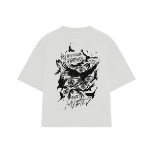 Playera streetwear premium de anime y gaming ExtraLife MX, corte boxy oversized drop shoulder heavyweight en color Deep Black y Off-White, moda urbana mexicana de culto.