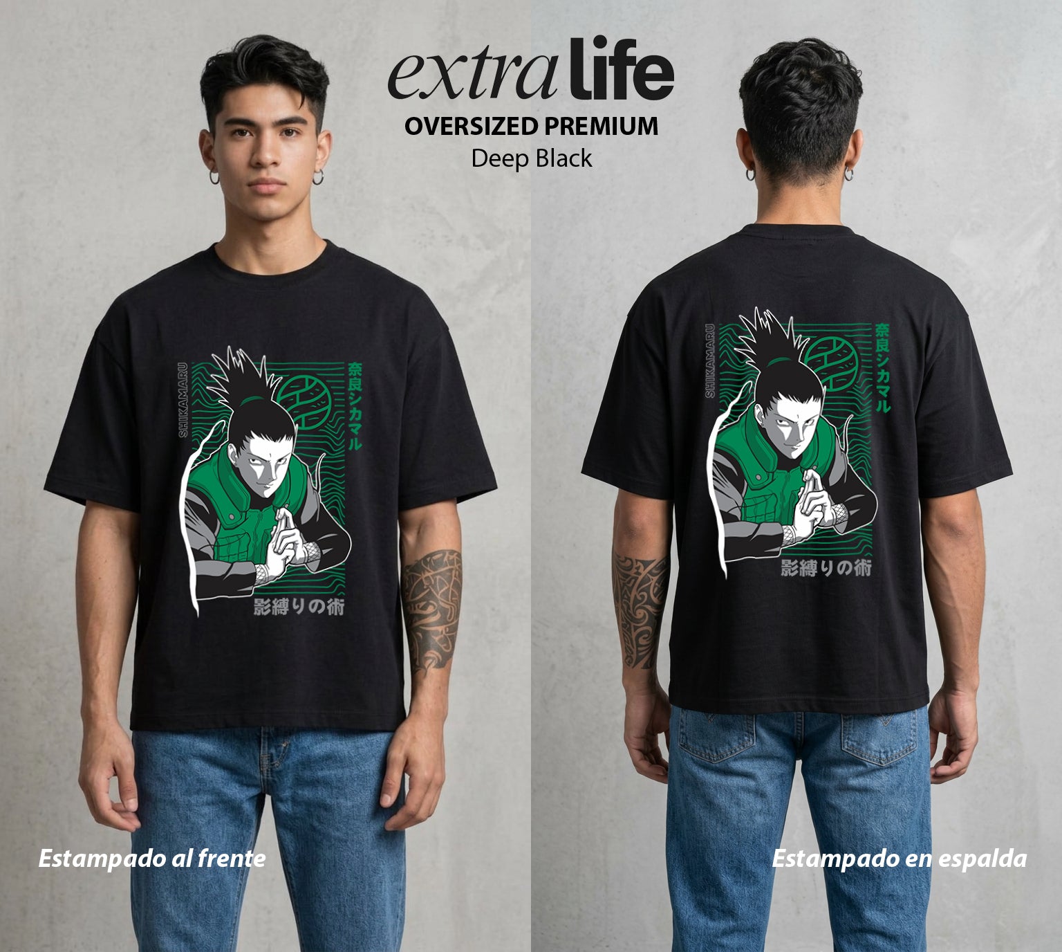 La Aldea Oculta | Zorro de Nueve Colas #02920 - Playera Oversized Premium | Deep Black - Foto en modelo