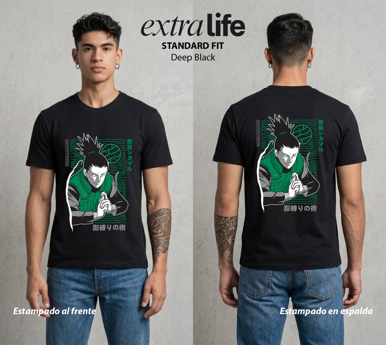 La Aldea Oculta | Zorro de Nueve Colas #02920 - Playera Standard Fit | Deep Black - Foto en modelo