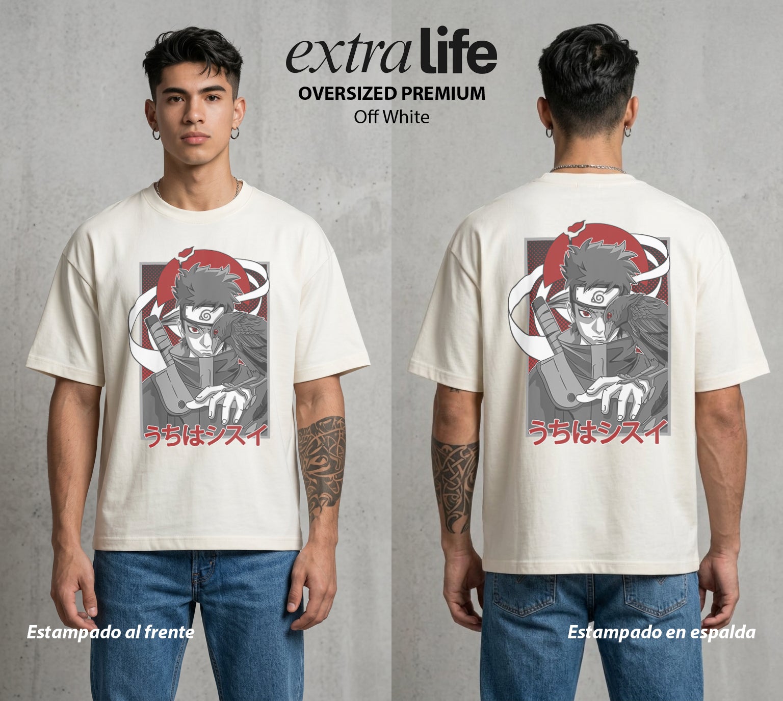 La Aldea Oculta | Zorro de Nueve Colas #02923 - Playera Oversized Premium | Off White - Foto en modelo