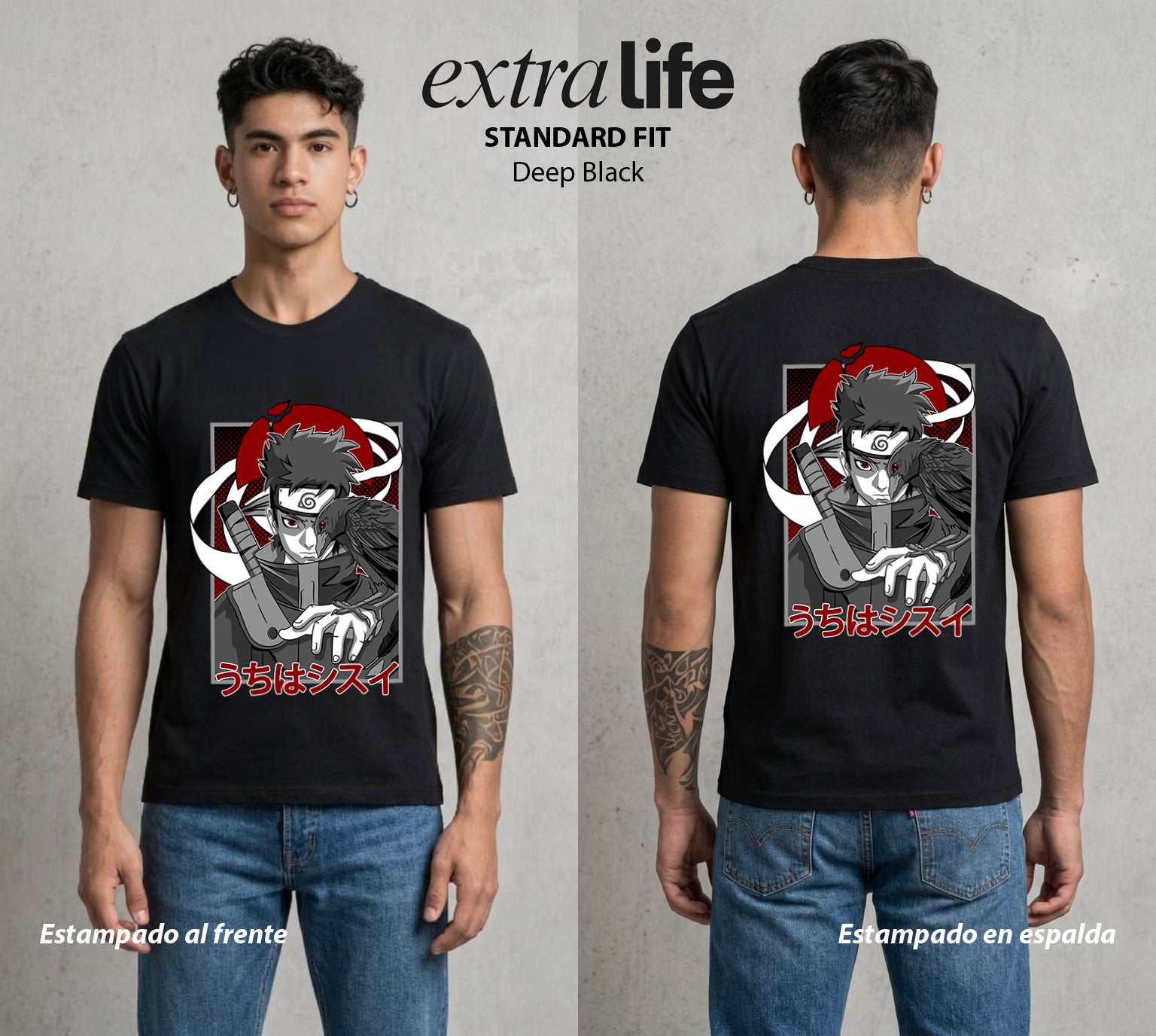 La Aldea Oculta | Zorro de Nueve Colas #02923 - Playera Standard Fit | Deep Black - Foto en modelo