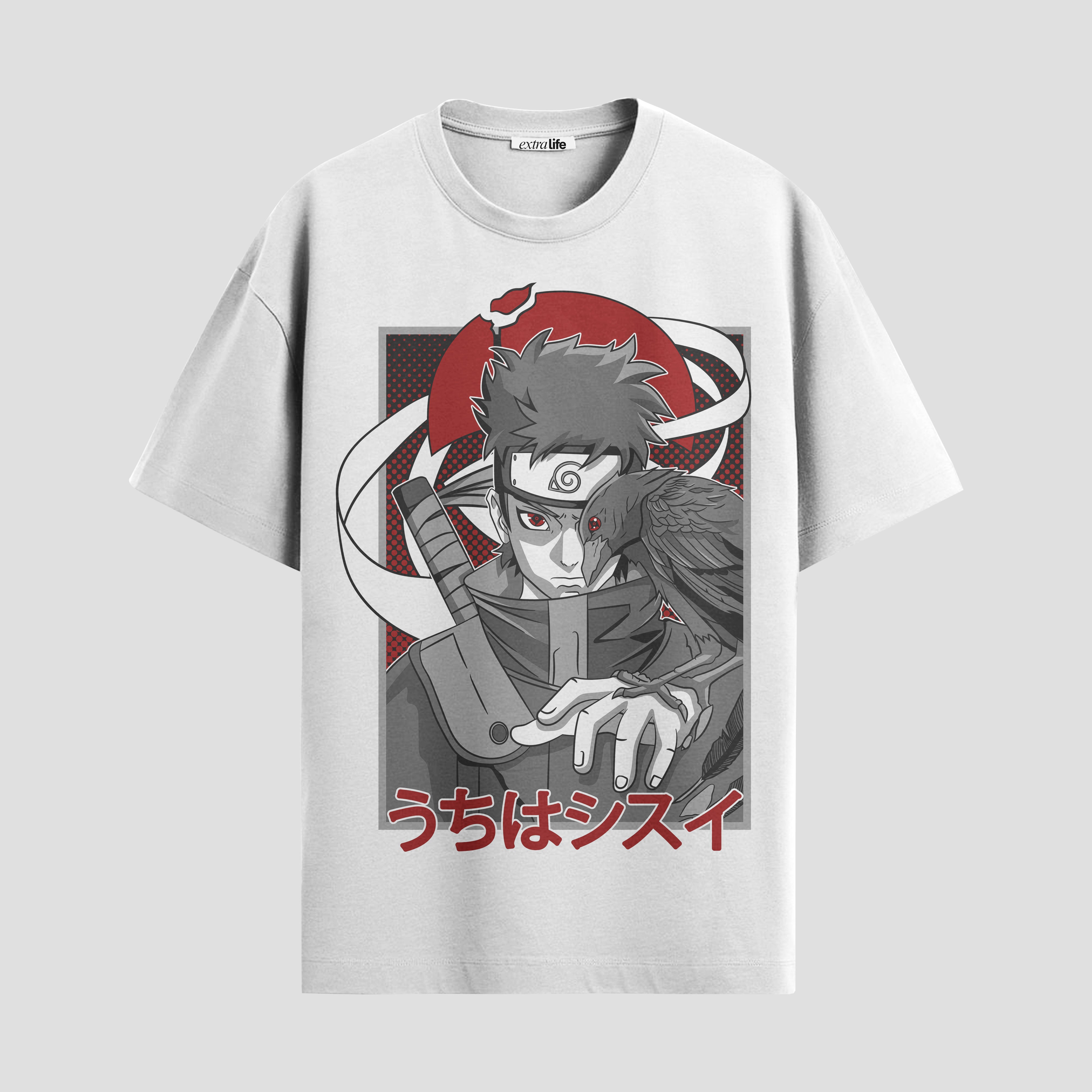 Playera urbana de anime y gaming ExtraLife MX, corte Standard Fit unisex ligero y transpirable en color Deep Black y Pure White, ropa de uso diario para gym y casual.
