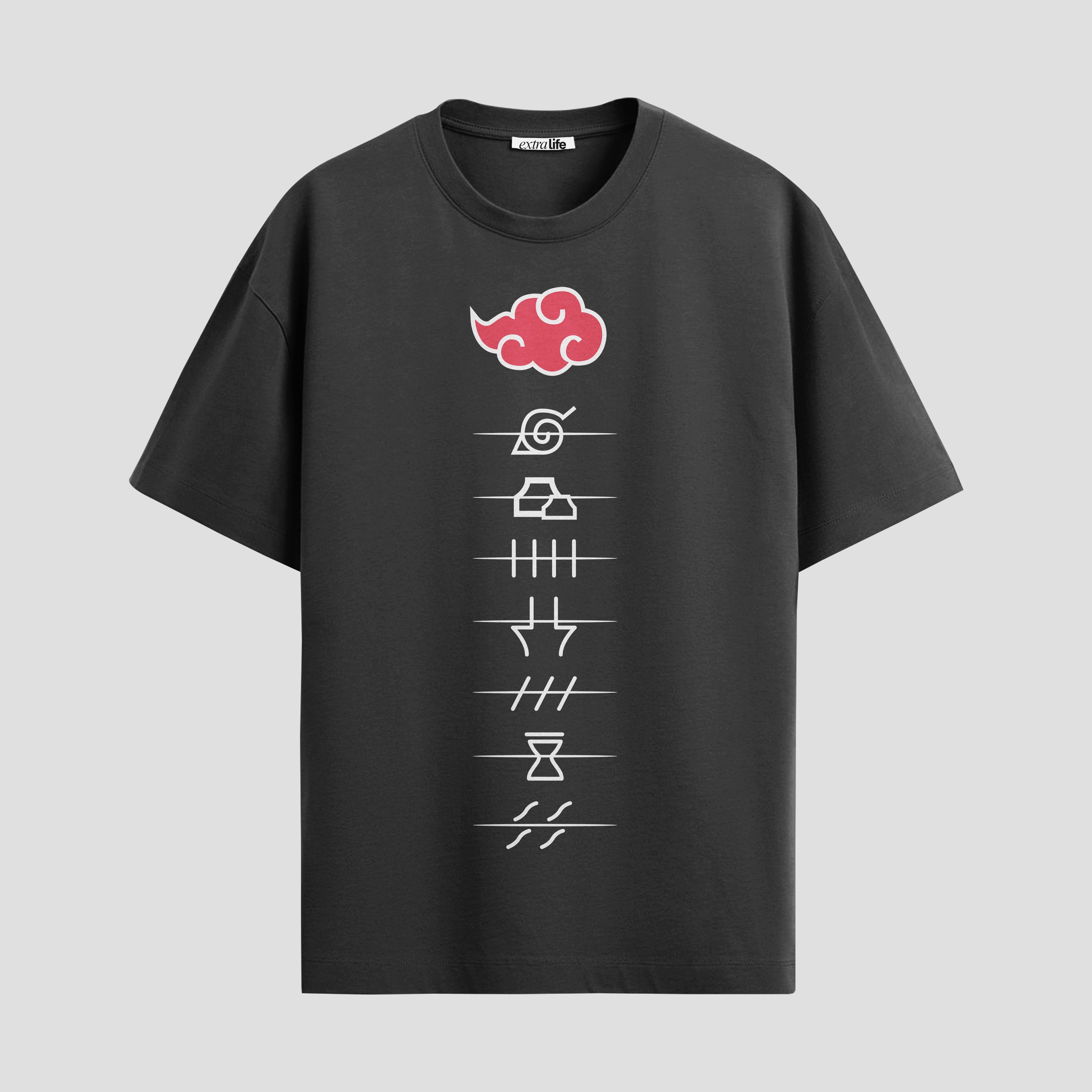 Playera urbana de anime y gaming ExtraLife MX, corte Standard Fit unisex ligero y transpirable en color Deep Black y Pure White, ropa de uso diario para gym y casual.
